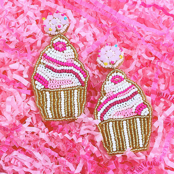 cupcake birthday earrings in pink confetti