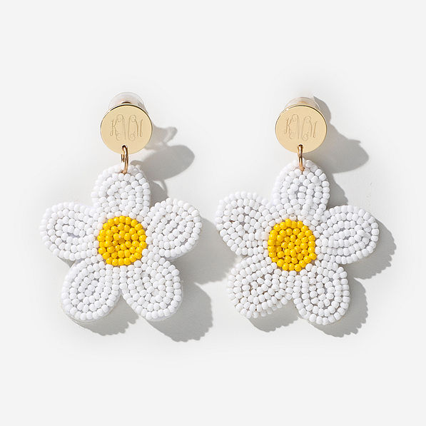 Monogrammed Daisy Earrings in Ivory