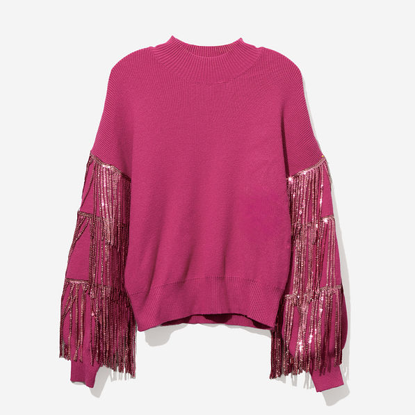 Sequin Fringe Sweater in Magenta