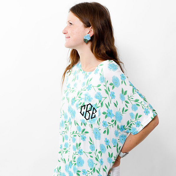 hydrangea earrings and blue bell short sleeve tunic
