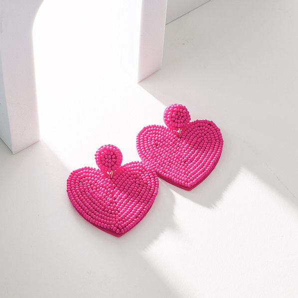 hearts pink beaded earrings