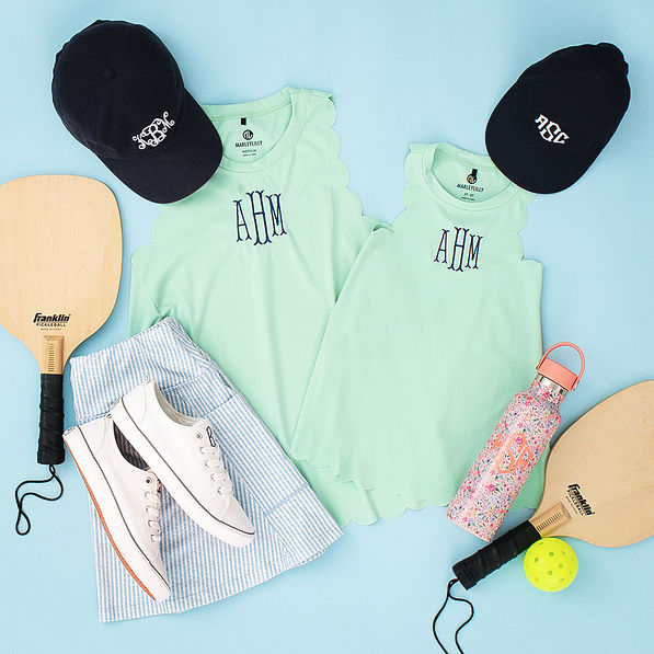 mom and me mint monogrammed exercise tanks