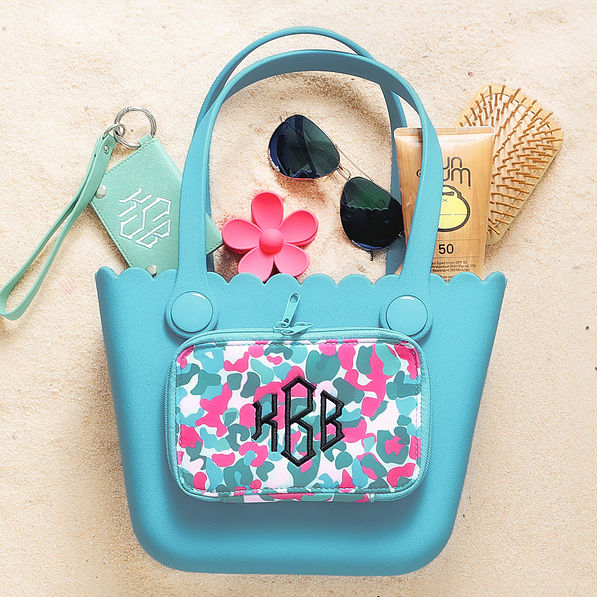 leopard confetti mini waterproof beach bag flatlay