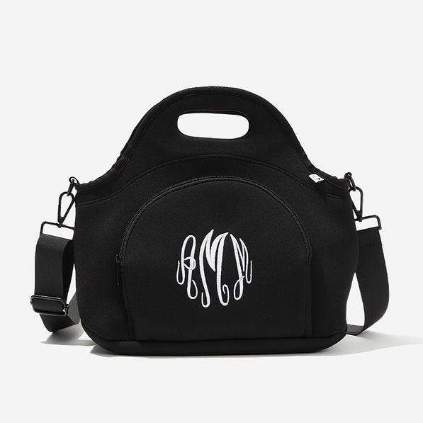 Monogrammed Neoprene Lunch Bag in Black