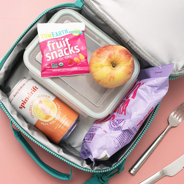 inside of neoprene lunch bag in turquoise