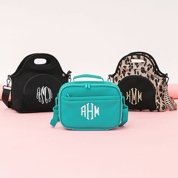 black turquoise and cheetah monogrammed lunch bags