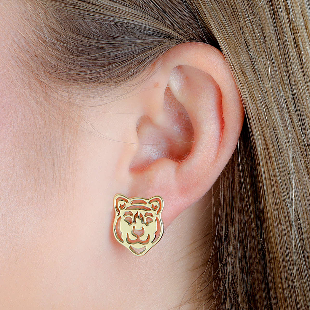 TIGER EARRING PAIR GOLD BRASS