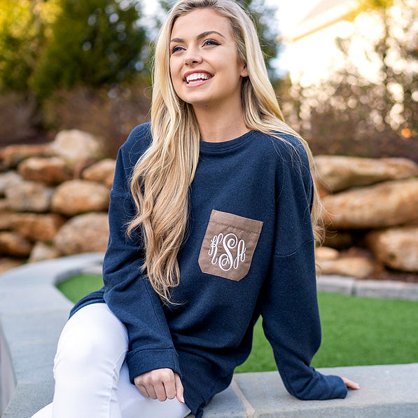 navy monogrammed preppy patch tunic with white jeans