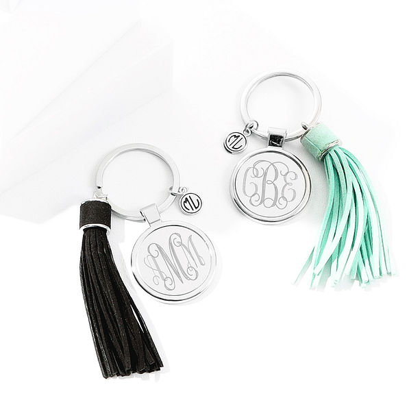 black and mint tassel key chains in studio