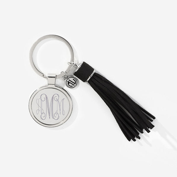 Monogrammed Tassel Key Chain in black