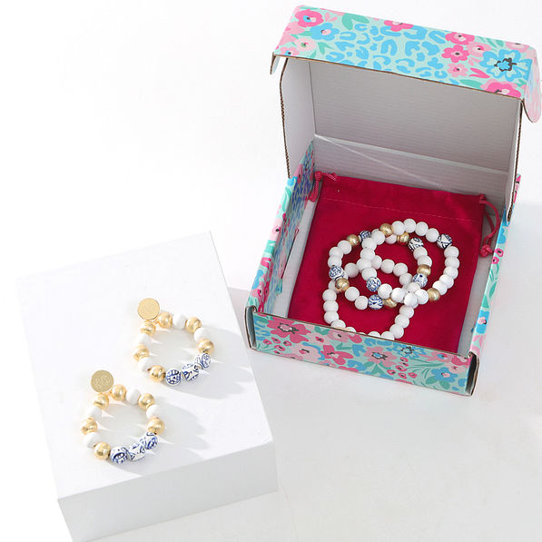 coastal jewelry set pictured with printed box