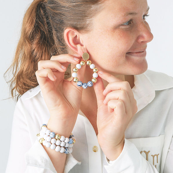 monogrammed engraved coastal earrings with bracelet