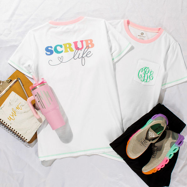 back and front view of nurse t-shirt in ringer style