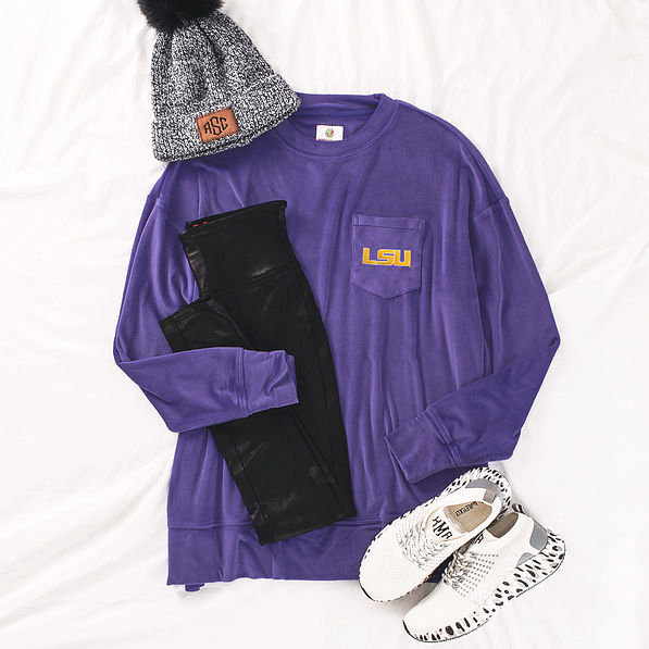 lsu tigers softspun sweatshirt flatlay