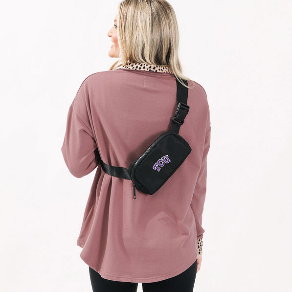 Ashley wearing TCU Belt Bag on back
