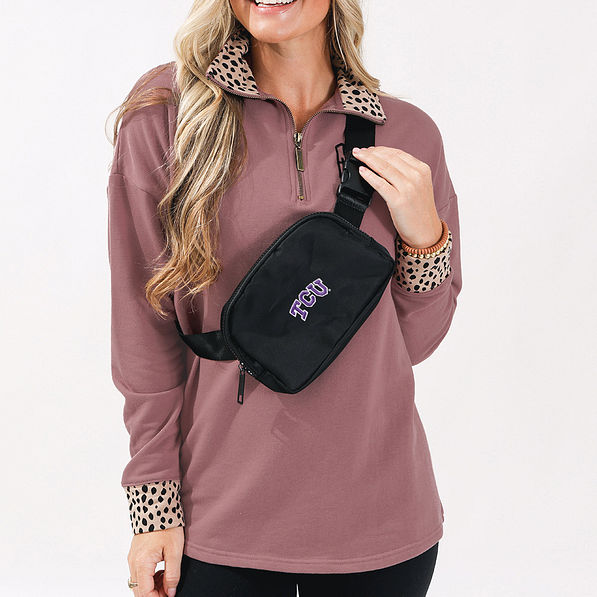 Ashley wearing TCU Belt Bag