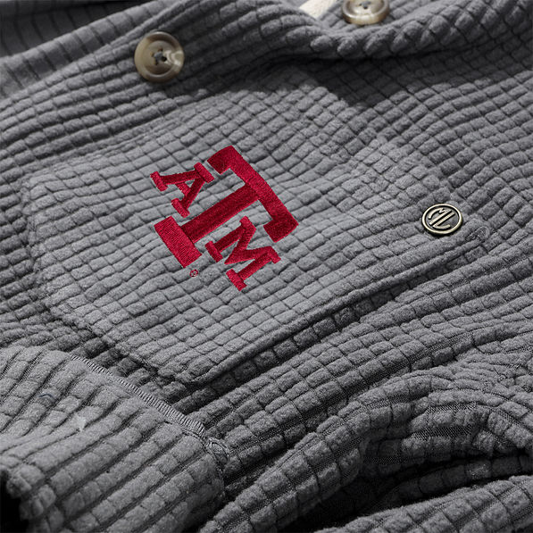Close up of Texas A&M Waffle Shacket