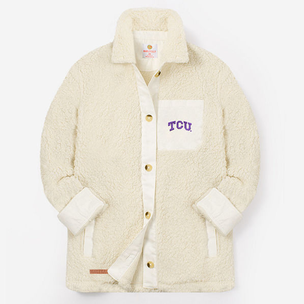 tcu ivory white sherpa shacket