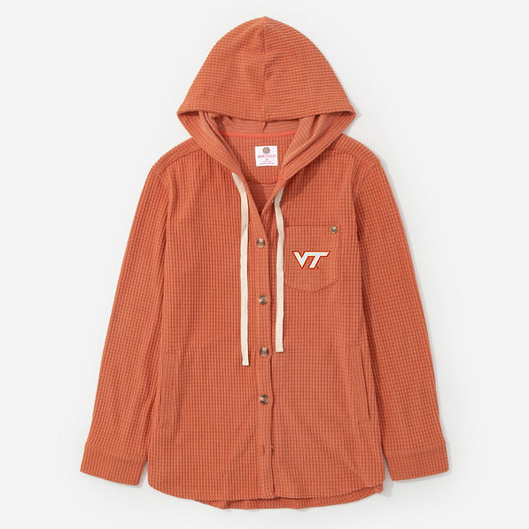 Virginia Tech Hokies Waffle Shacket in Pumpkin