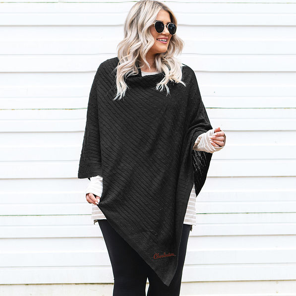 model wearing college of charleston poncho