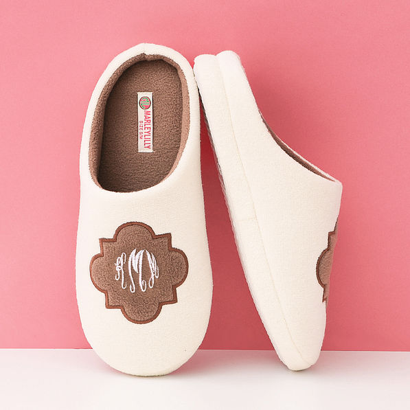 quatrefoil monogrammed slippers
