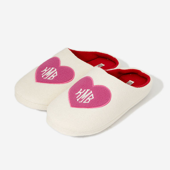 Monogrammed Slippers in Pink Hearts