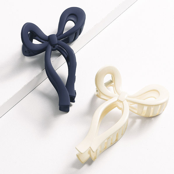 navy blue and ivory bow claw clip set