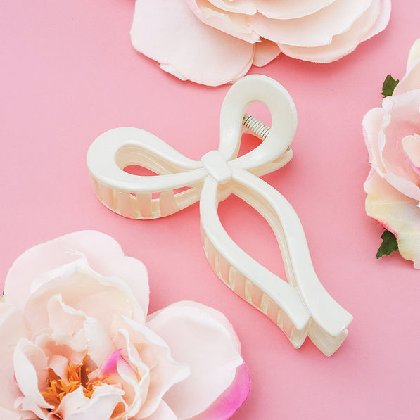 white bow hair clip with spring flowers