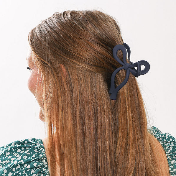 navy blue bow hair claw clip in red hair