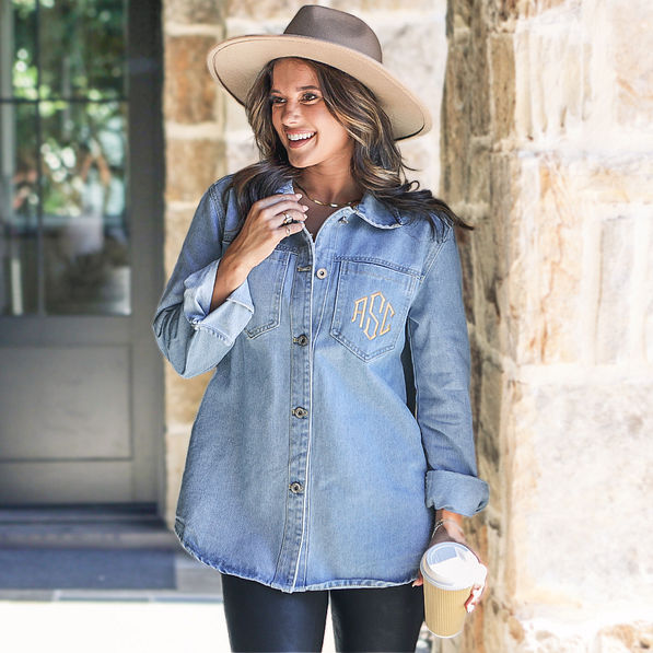 Monogrammed Denim Shacket