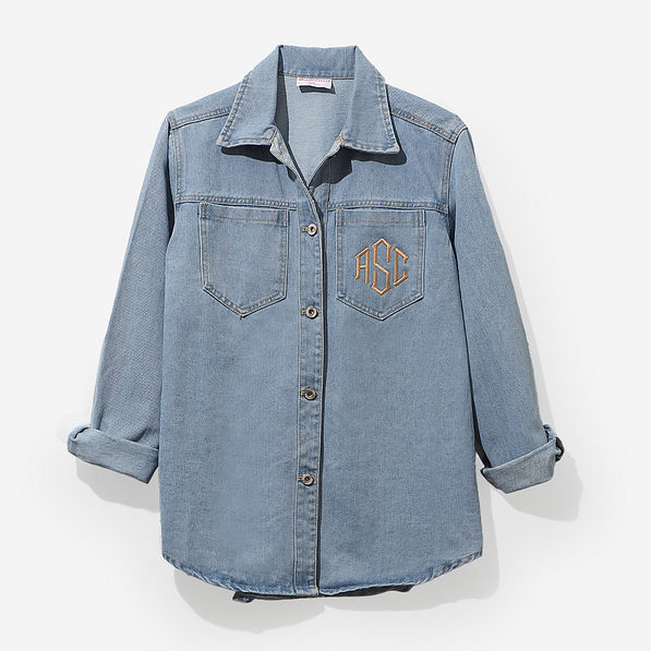monogrammed Denim shacket in light wash