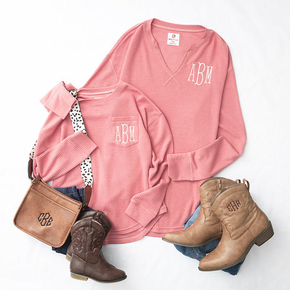 dusty rose waffle shirt mom and me