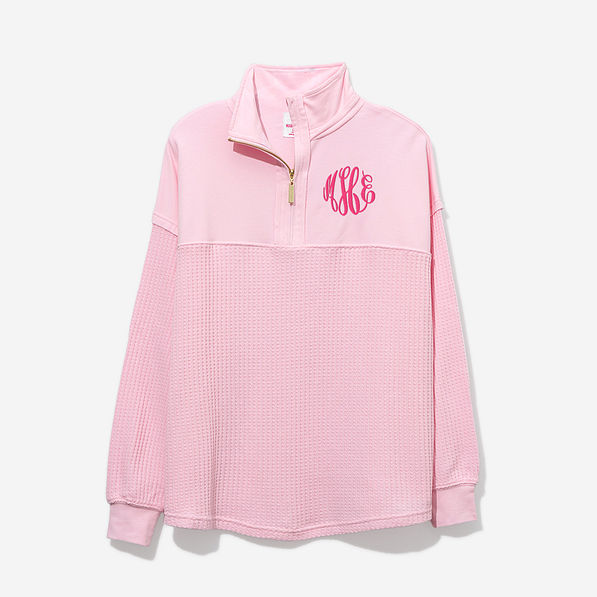 Monogrammed Waffle Knit Pullover in Light Pink