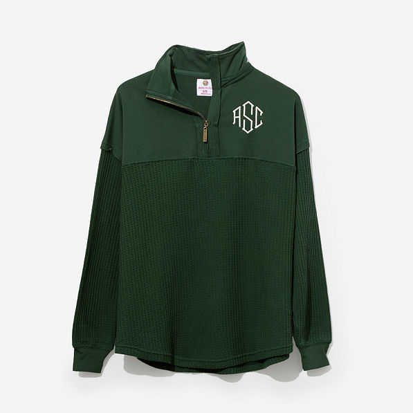 monogrammed waffle knit pullover in pine