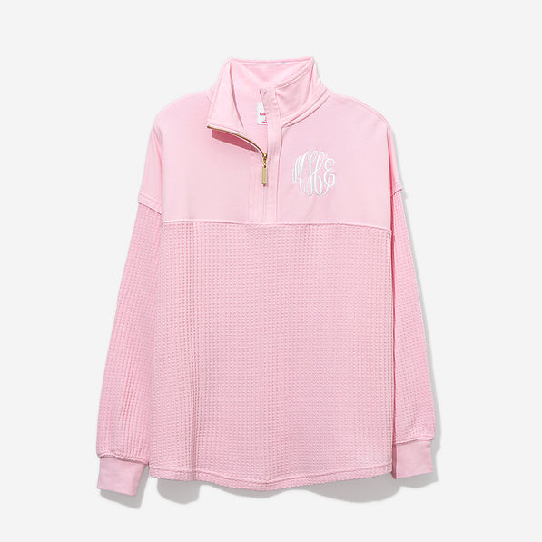 Monogrammed Waffle Knit Pullover in Light Pink