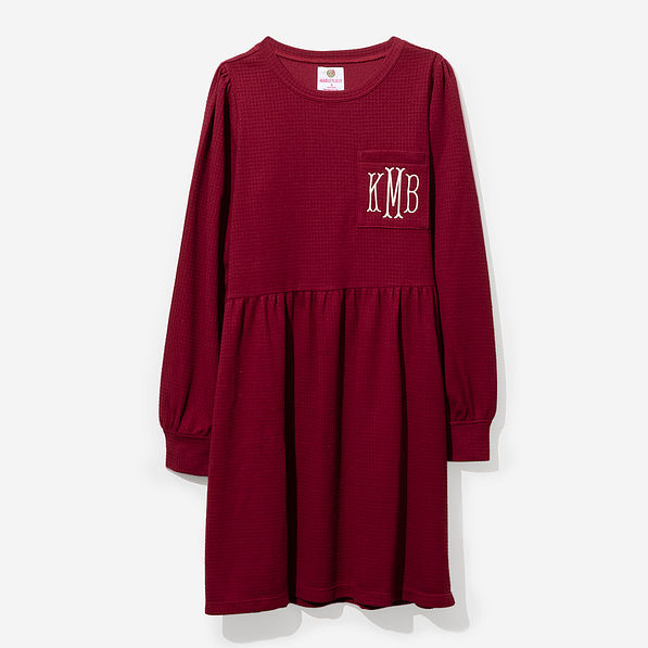 Monogrammed Waffle Dress in Crimson