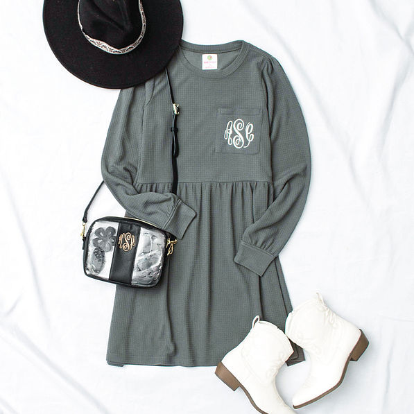 charcoal waffle puff sleeve derss flatlay