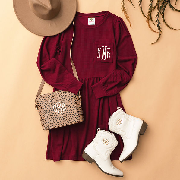crimson waffle dress flatlay
