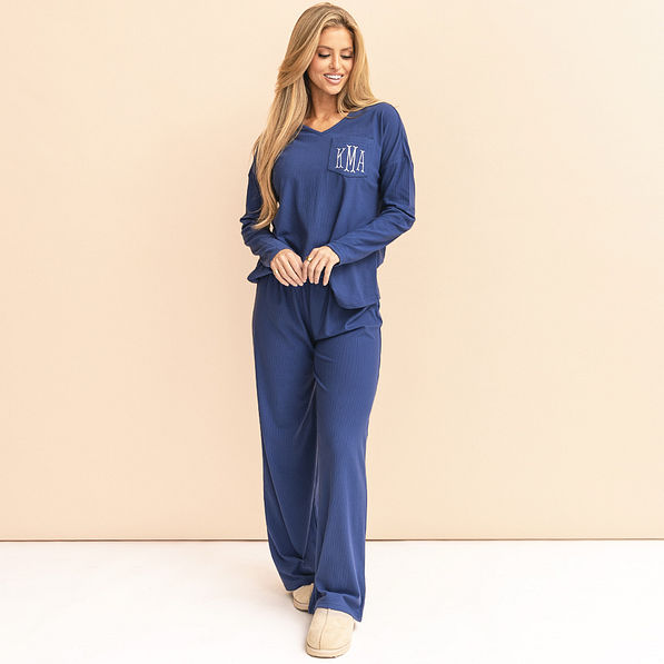 girl wearing indigo personalized pajamas