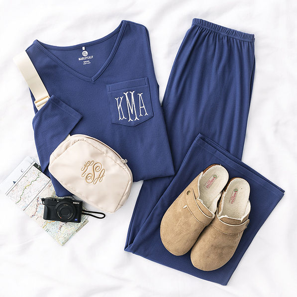 indigo monogrammed pajamas loungewear ootd