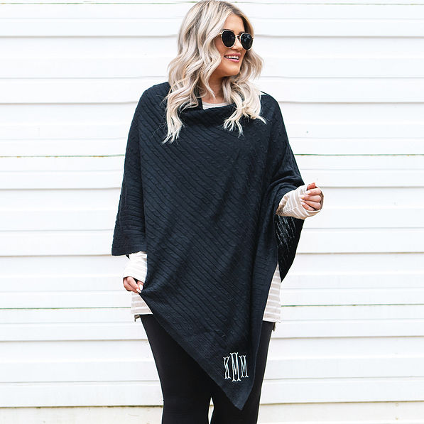 Black Monogrammed Poncho with Fishtail Monogram