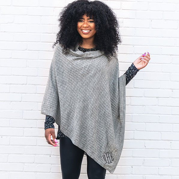 Heather Grey Monogrammed Poncho