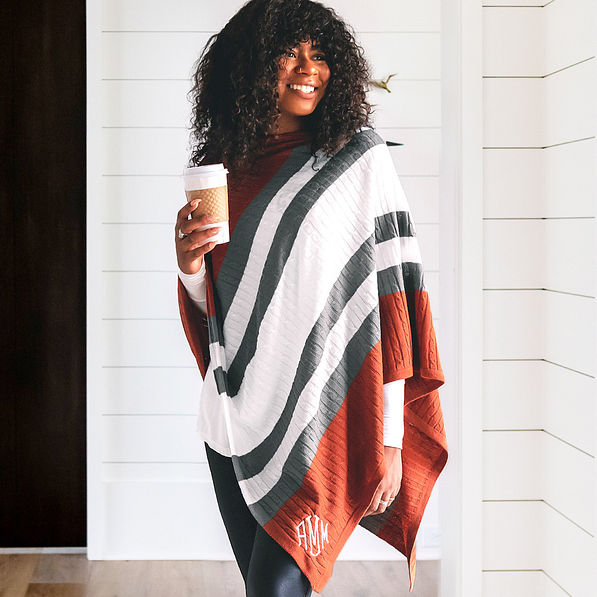 Rust Stripes Monogrammed Poncho
