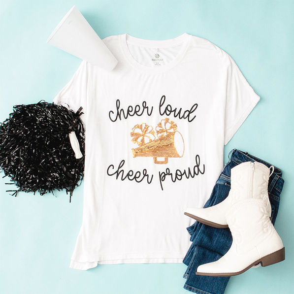 cheer sequin sports tee flatlay