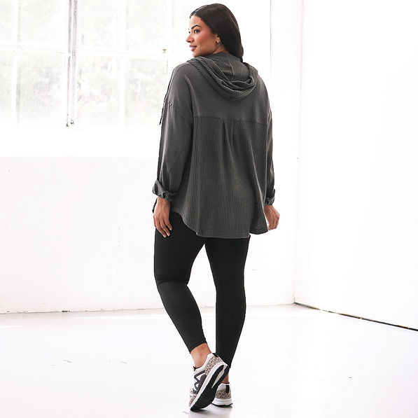 back of waffle knit charcoal shacket