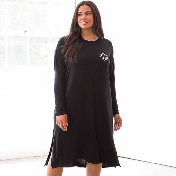 black long sleeve midi dress on julia ann