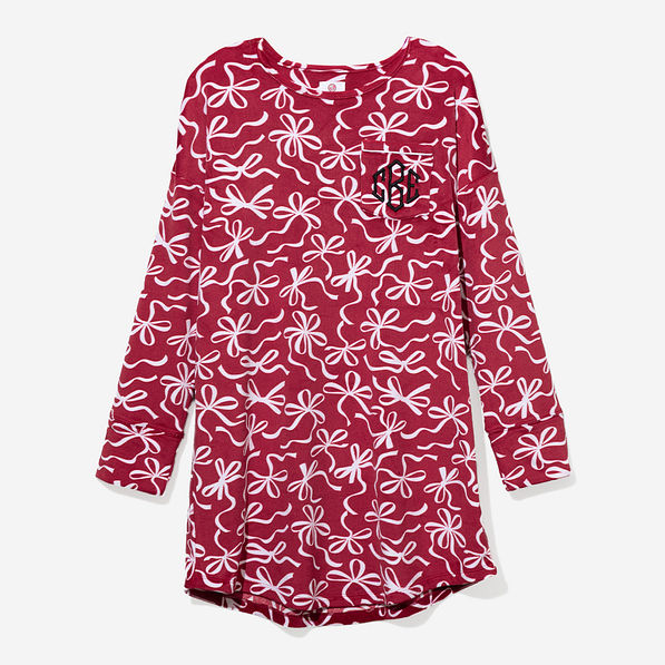 Monogrammed Softspun Nightgown in Red Bow-utiful