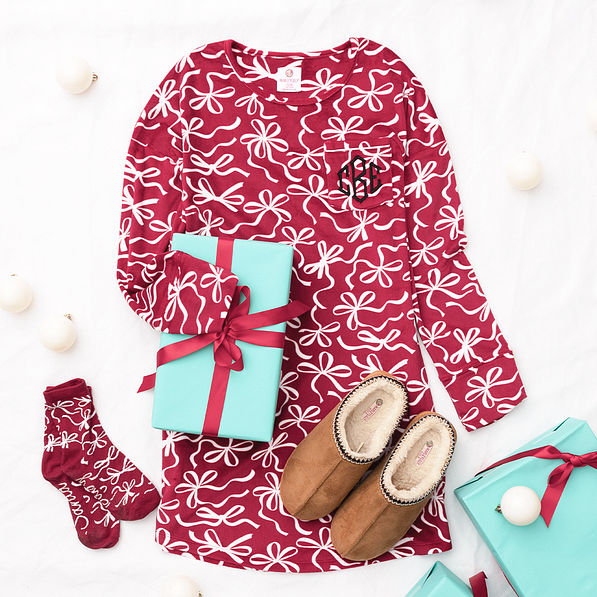 red bow-utiful softspun nightgown flatlay