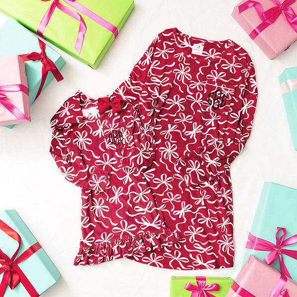 red bow-utiful softspun nightgown mom and me flatlay