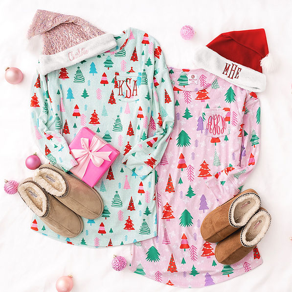 mint and pink wonderland personalized softspun christmas nightgowns